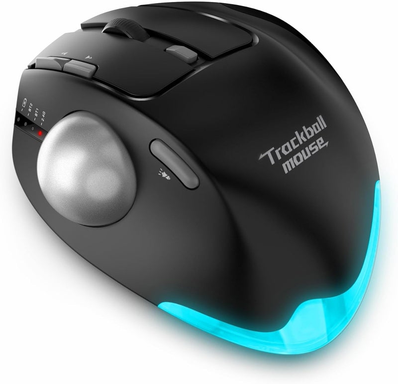 ZELOTES Trackball Mouse,Rechargeable Wireless Bluetooth Mouse,4800 DPI (5-Level Adjustable), Dual Mode (BT 5.0/3.0 + 2.4G USB Receiver),LED Lighting,Ergonomic Design,for Laptop, PC, Pad (Black) - Image 1